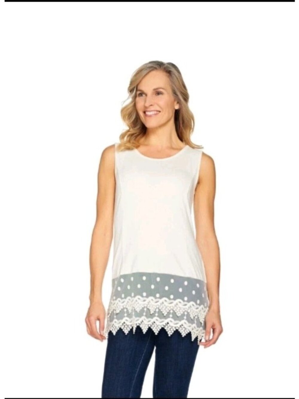 Kathleen Kirkwood Layering Tank with Lace Extender  Vanilla 1X
